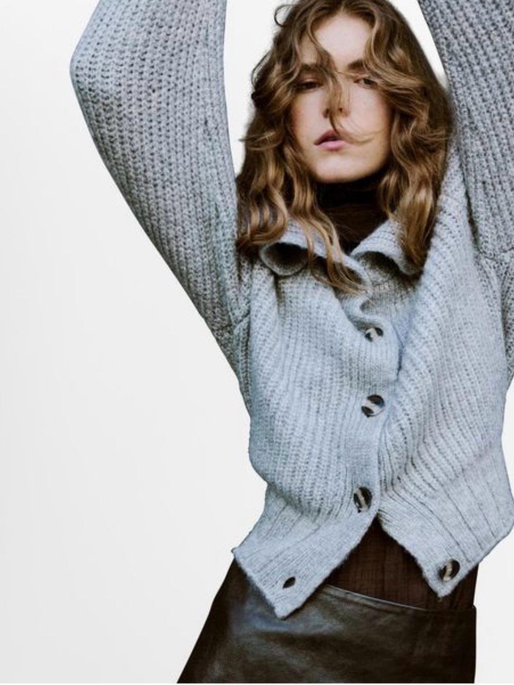 Mango Light Gray Ribbed Button Cardigan - Picture 3 of 5